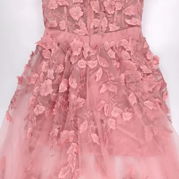 JOVANI 02845 Floral Applique Embellished Corset Gown Pink Romantic Pageant HOCO - Picture 9 of 14